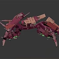 Pink Mechanical Creature With Intricate Metallic Structure Multiple Legs And Green Glowing Lights