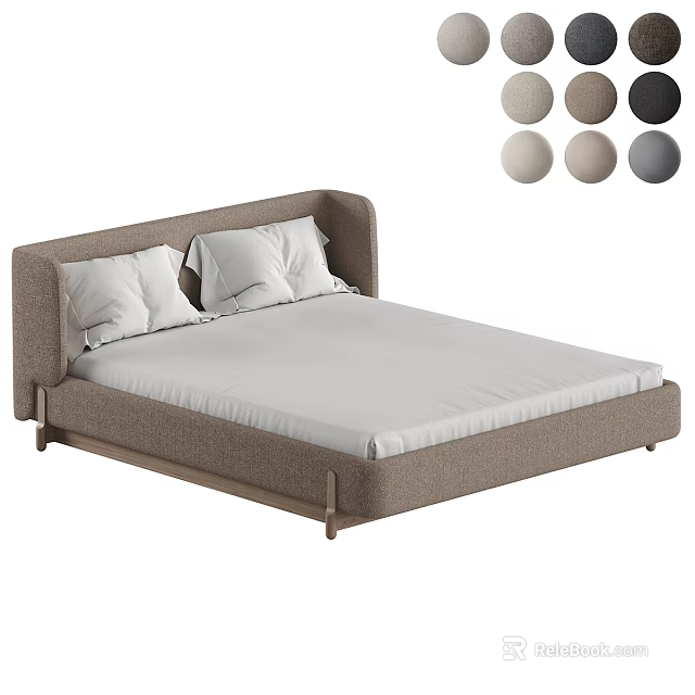 Upholstered Double Bed with Padded Headboard and Multiple Fabric Color Options 3d model