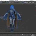 Game Movie Female Character In Blue Brown Cloak Belt Pouch Hat Gray Pants Boots