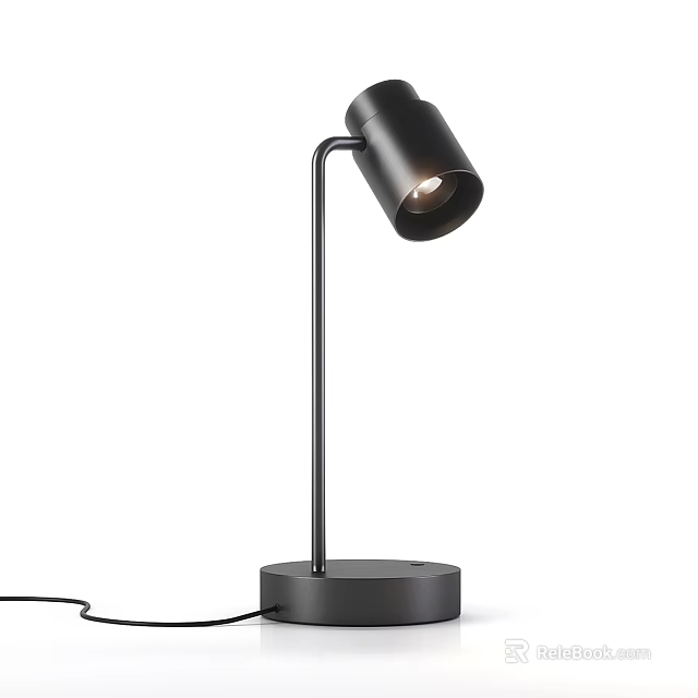 Modern Black Desk Lamp With Curved Metal Stand And Adjustable Head 3d model 
