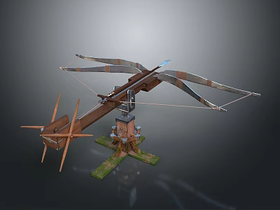 Ancient Ballista Weapon With Wooden Structure Multiple Arms And Green Base Design 3d model