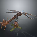 Ancient Ballista Weapon With Wooden Structure Multiple Arms And Green Base Design