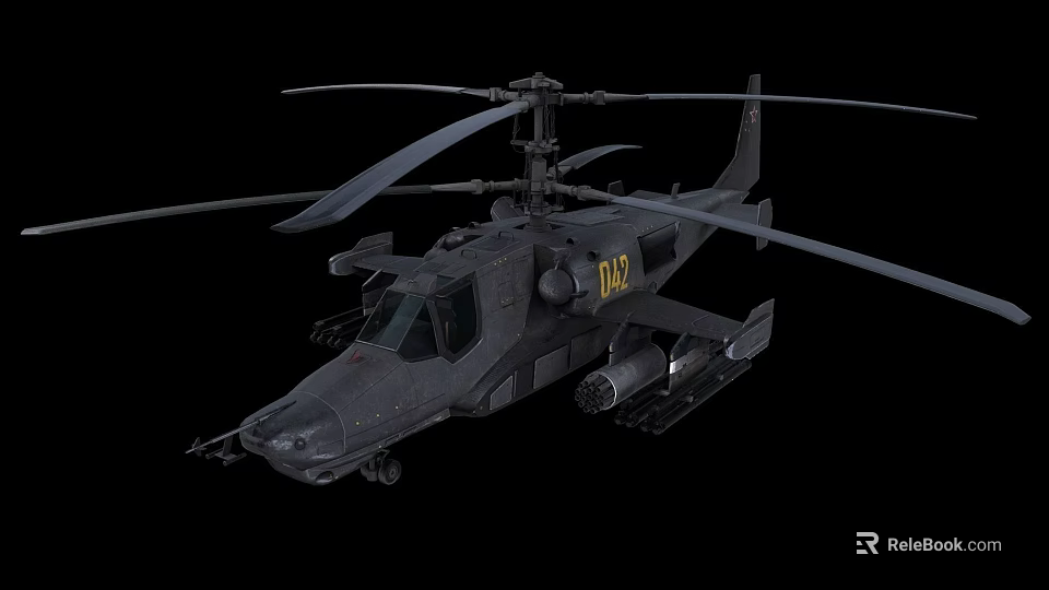 Military Attack Helicopter With Dual Rotors Dark Gray Body And Number 019 3d model 