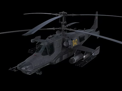 Military Attack Helicopter With Dual Rotors Dark Gray Body And Number 019 3d model