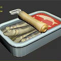 Canned Fish Container With Red Label And Yellow Oil Roll Inside