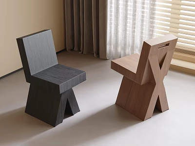 Modern Wooden Dining Chairs With Cross Leg Design In Dark And Light Tones 3d model