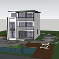 Three Story Modern Detached Villa With Glass Windows Balconies And Green Plants