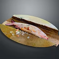 Wooden Cutting Board With Fresh Fish And Ice Cubes For Kitchen Food Preparation