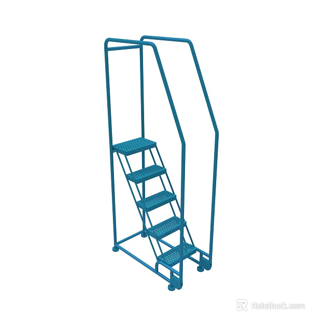 Blue Mobile Metal Ladder With Steps And Wheels For Industrial Use 3d model 
