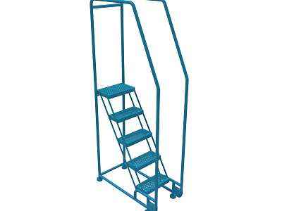 Blue Mobile Metal Ladder With Steps And Wheels For Industrial Use 3d model