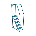 Blue Mobile Metal Ladder With Steps And Wheels For Industrial Use