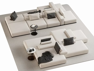 Modern White Sectional Sofa Interior With Black Throw Pillows And Side Table 3d model