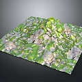 Square Shaped 3D Terrain Model With Green Vegetation And Rocky Texture 3d model