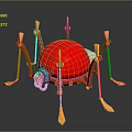 Game Movie Character Red Mechanical Spider With Golden Legs And Blue Accents On Round Body