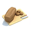 Wooden Cutting Board With Loaf Of Bread Small Sesame Buns And Kitchen Knife