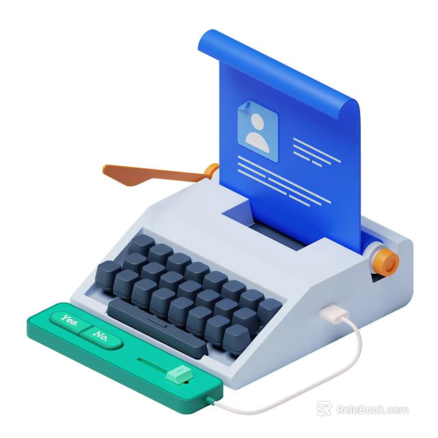 Smart Machine Generating User Profile Document With Typed Text Lines On Blue Paper 3d model