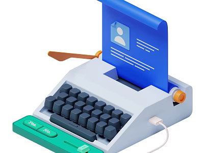 Smart Machine Generating User Profile Document With Typed Text Lines On Blue Paper 3d model