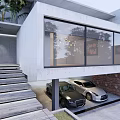 Modern Detached Villa Exterior With Glass Facade Double Garage And Palm Trees