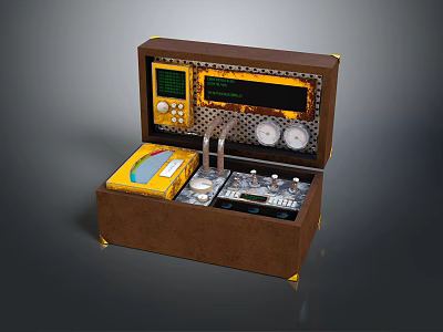 Vintage Brown Portable Electronic Case With Display Screens Control Buttons And Dials 3d model