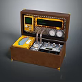 Vintage Brown Portable Electronic Case With Display Screens Control Buttons And Dials