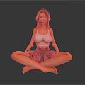 Woman Wearing Headphones White Tank Top And Dark Pleated Skirt Sitting Cross Legged