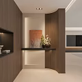 Modern Entryway Hallway With Wooden Walls Decorative Console Table Vase And Soft Lighting