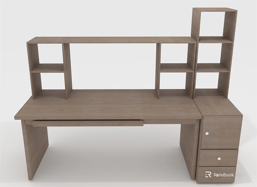 Modern Wooden Desk With Open Shelves And Storage Drawers For Home Office 3d model 