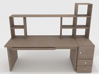 Modern Wooden Desk With Open Shelves And Storage Drawers For Home Office 3d model