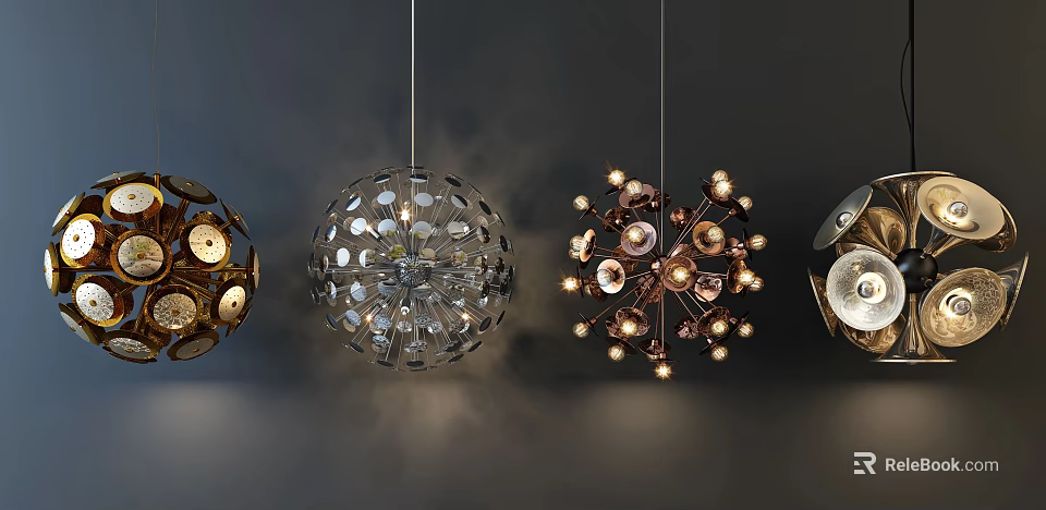 Unique Shaped Pendant Lights with Various Designs and Metal Glass Illumination for Interior Decor 3d model 