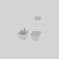Elegant Modern Wall Mounted White Toilet With Washbasin On Gray Bathroom Wall