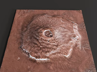 Detailed Microtopography of Circular Brown Martian Terrain with Textured Surface and White Patches 3d model
