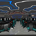 Modern Internet Cafe Interior With Computers Comfortable Seats LED Lighting And Front Desk 3d model