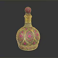Decorative Daily Use Bottle with Purple Top Golden Neck Colorful Enamel and Gemstone Inlays