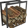 Sturdy Fireplace Tools Storage Rack with Black Metal Frame and Stacked Firewood Logs Design