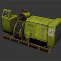 Green A-400 Generator With Control Panel Connected Pipes And Wooden Base 3d model