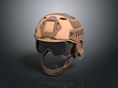 Tactical Combat Helmet With Military Style Goggles And Protective Microphone Strap 3d model