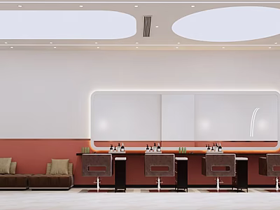 Elegant Beauty Hair Salon Interior With Bright Mirrors Styling Chairs And Workstations 3d model