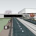 Modern Sales Office Building With Landscaped Greenery Parking Area And Water Features