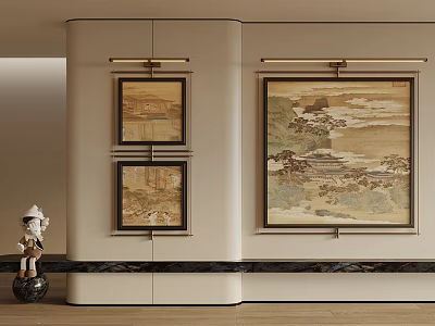 Modern Luxury Interior Featuring Framed Decorative Paintings And Small Figurine 3d model