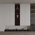 Modern Bookcase Interior Design With White And Dark Cabinets Glass Doors And Marble Countertop