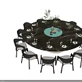 Modern Round Dining Table Set With Marble Top Gray Chairs Tableware And Green Plant 3d model