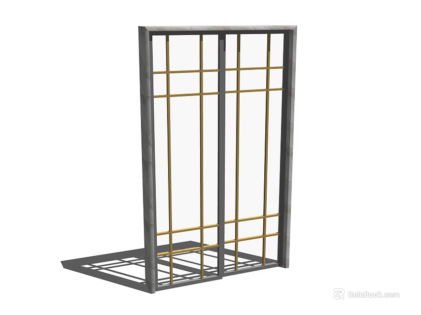 Sliding Door With Metal Frame Grid Design And Clear Glass Panels For Home Interior 3d model 