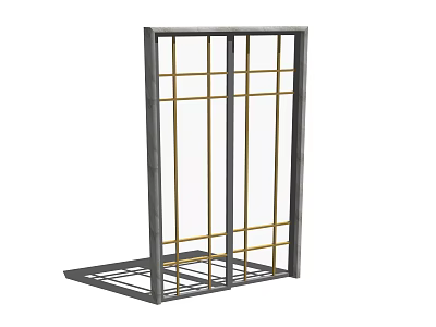 Sliding Door With Metal Frame Grid Design And Clear Glass Panels For Home Interior 3d model