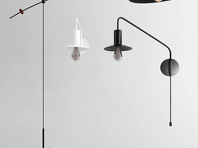 Stylish Modern Floor Lamps Featuring Curved Design Black White Exposed Bulbs 3d model