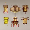Traditional Chinese Style Chandeliers Featuring Wooden Frames and Red Tassel Decor