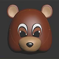 Adorable Cartoon Brown Bear Head 3D Model With Textured Surface And Cute Eyes