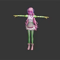 Cute Child With Pink Hair And Arms Outstretched In Pink White Dress And White Boots