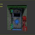 Industrial Metal Safe Door With Red Wheel Pipes And Small Window