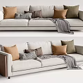 Light Colored Three Seater Sofa With Mixed Color Cushions And Throw Blanket 3d model