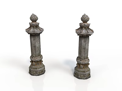 Ancient Architectural Stone Pillars Featuring Intricate Carvings Decorative Tops And Ornate Bases 3d model